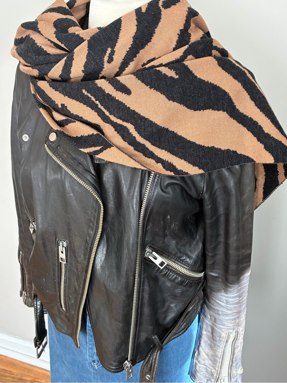 AllSaints Merino Wool Zebra Jacquard Scarf